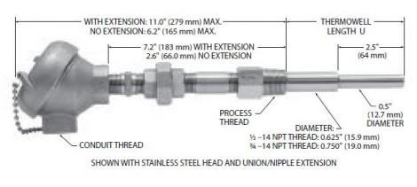 MINCO 550°C RTDs with Thermowells