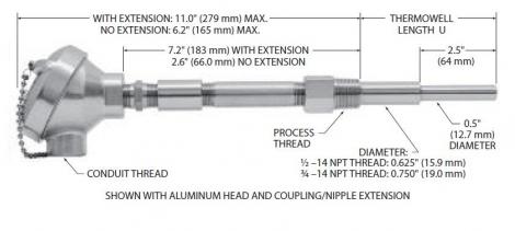 MINCO 550°C Thermocouples with Thermowells