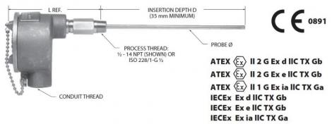 MINCO Flameproof ATEX, CE, IECEx RTD Assemblies