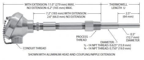 MINCO Tip-sensitive Thermocouple with Thermowell Assemblies